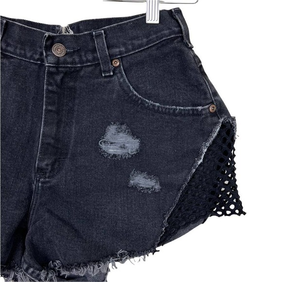 Furst of a Kind Distressed Lee Vintage Cutoff Shorts with Black Mesh Size 25 - Picture 3 of 11